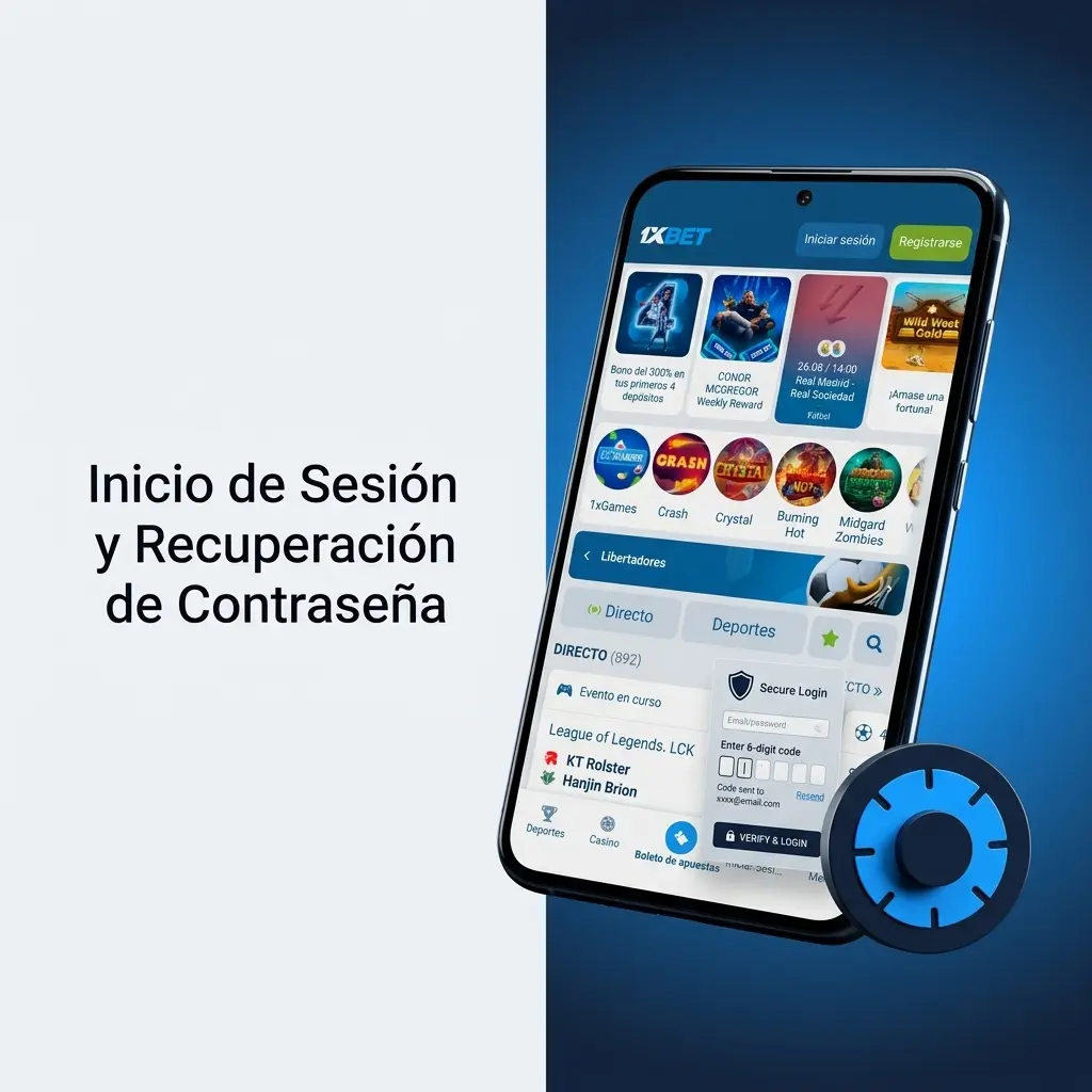 Pantalla de inicio de sesión y recuperación de contraseña en la cuenta de 1xbet