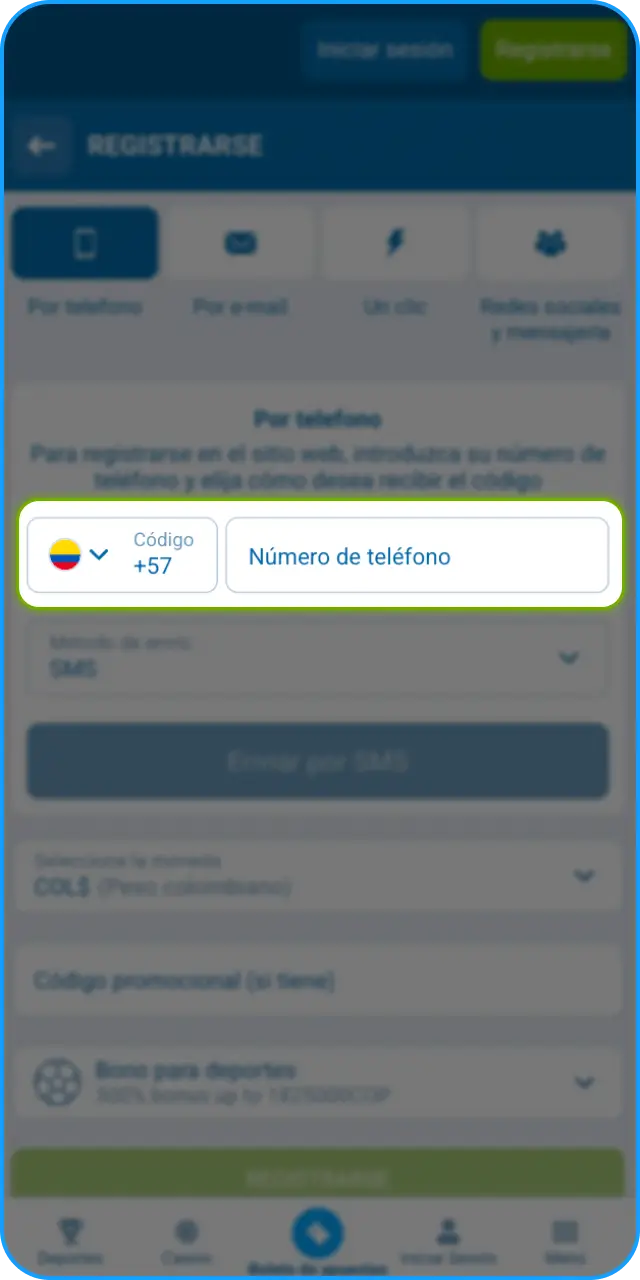 Completa tus datos personales durante el registro en la App de 1xbet.