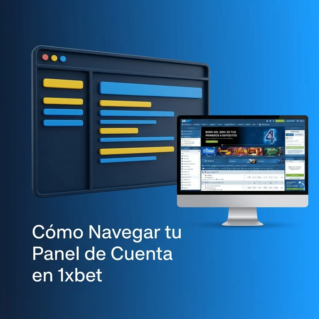Panel de cuenta en 1xbet mostrando caja, historial de apuestas, programa VIP, bonos y configuración de seguridad