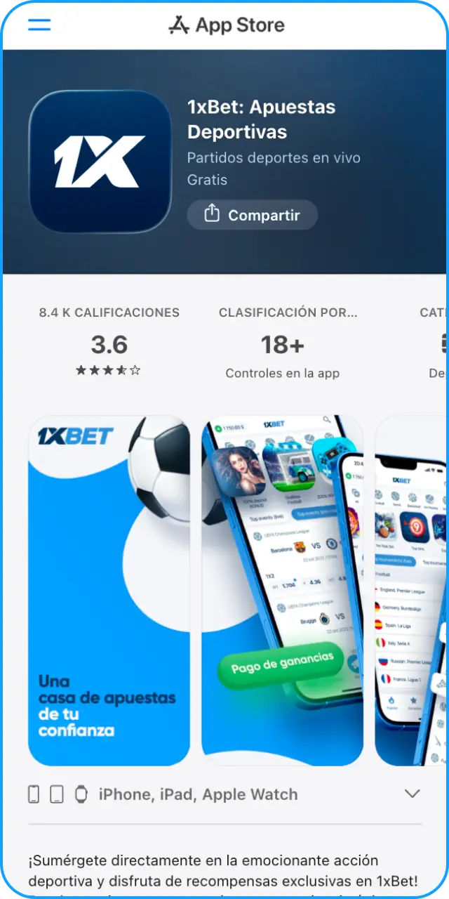 Completa la instalación de la App de 1xbet e inicia sesión.