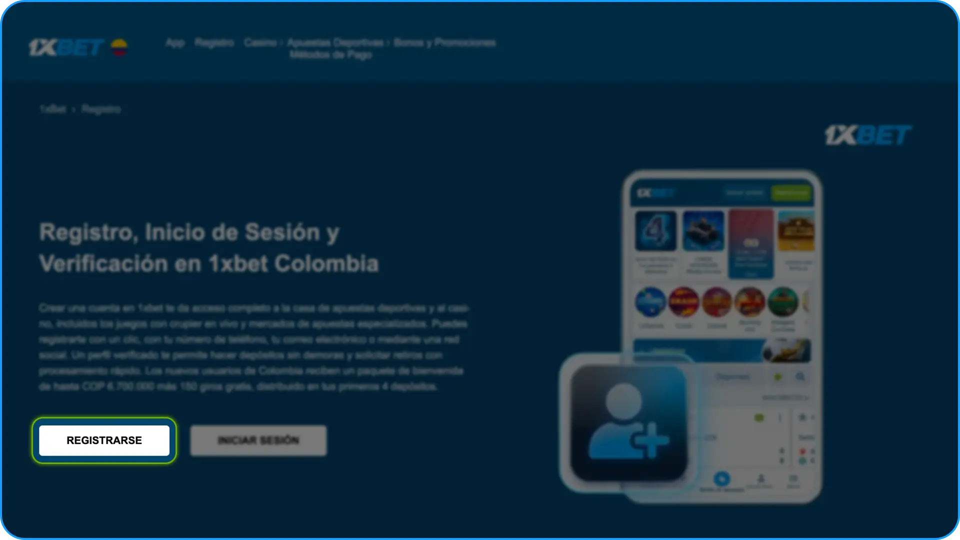 Haz clic en el botón de registro en 1xbet y crea tu perfil.